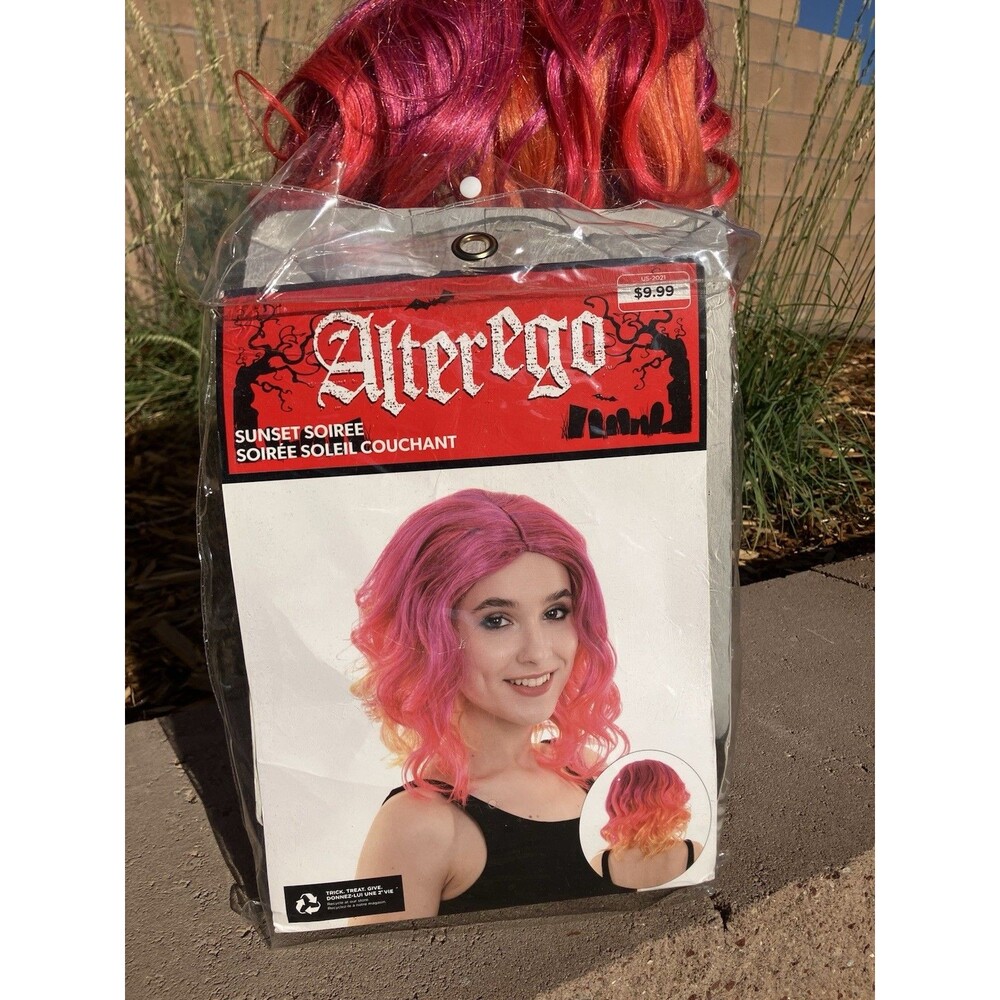 TVI Women’s Pink Red Orange Short Curly Costume Wig SW-W002 New Open Package